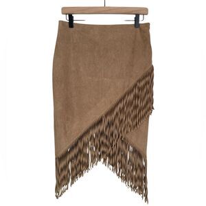 VTG Express Skirt Western Boho Y2K Fringe Faux Suede Camel Tan Women's Size 8